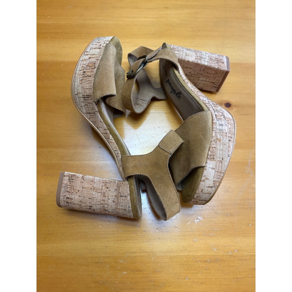 Free People Brooke Platform Sandals Tan Suede Cork Block‎ Heel Made in Spain 38
